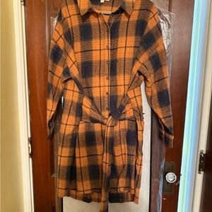 Orange and Black Plaid Midi Dress